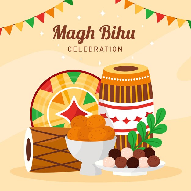 Free vector flat illustration for magh bihu festival celebration