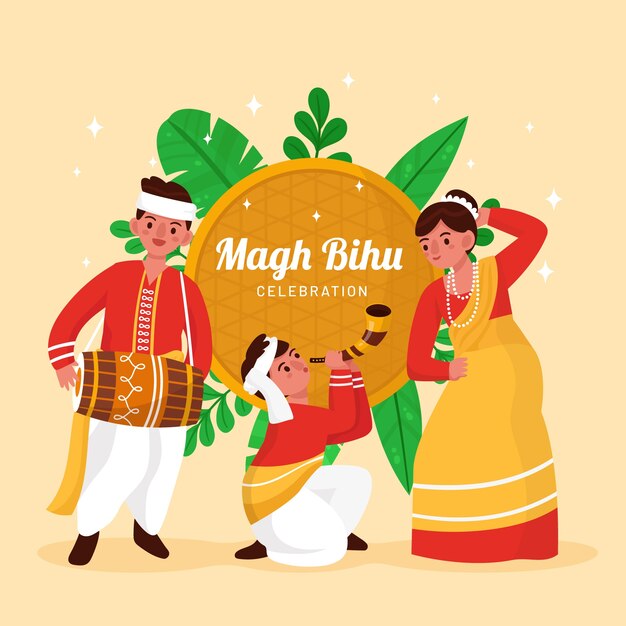 Плоская иллюстрация для празднования фестиваля маг биху