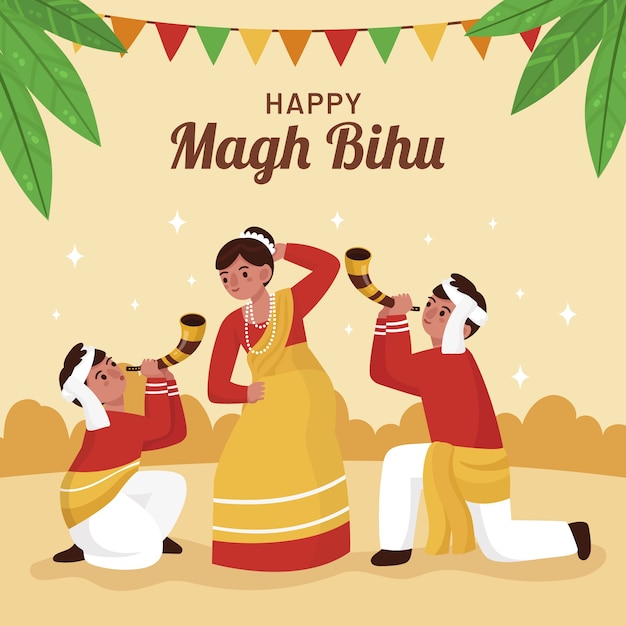 Illustrazione piatta per la celebrazione del festival magh bihu