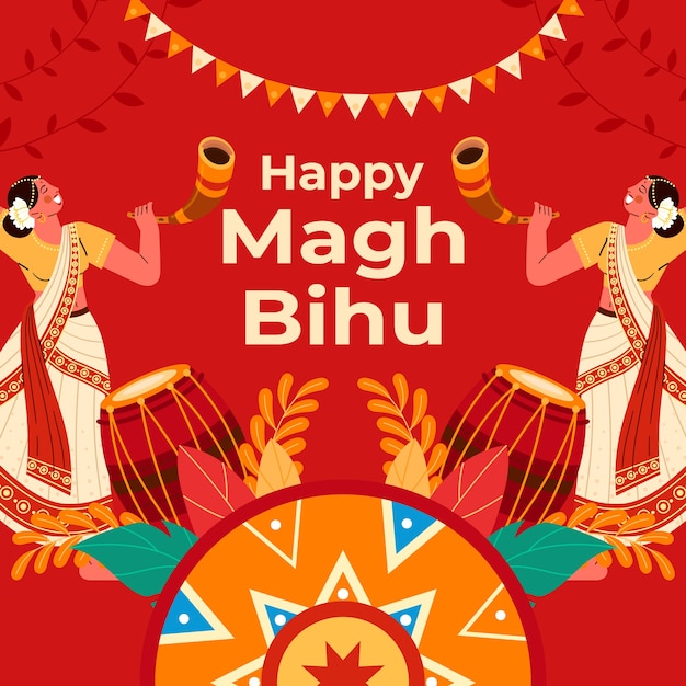 Free vector flat illustration for magh bihu festival