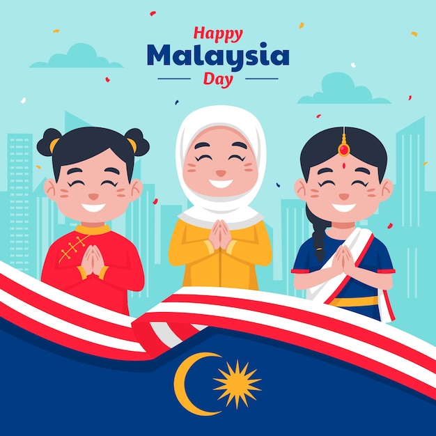 Illustrazione piatta per la celebrazione del giorno della malesia