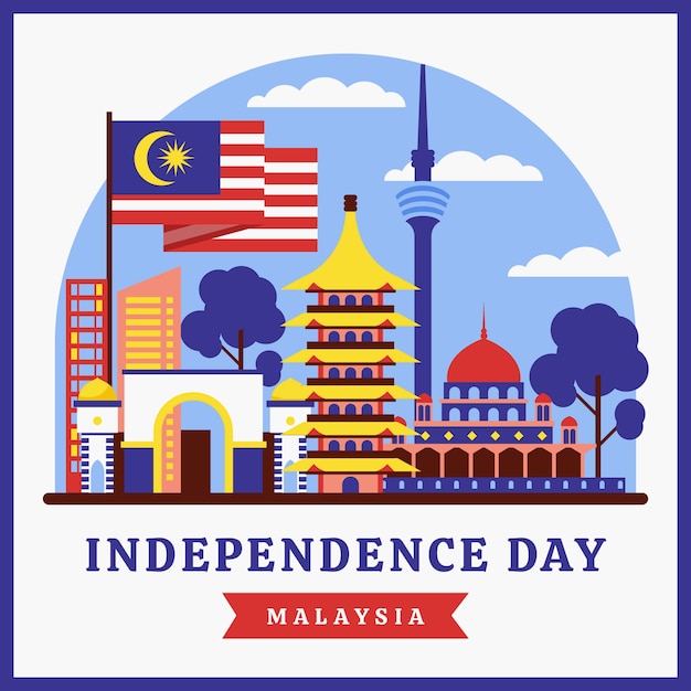 Illustrazione piatta per la celebrazione del giorno dell'indipendenza della malesia