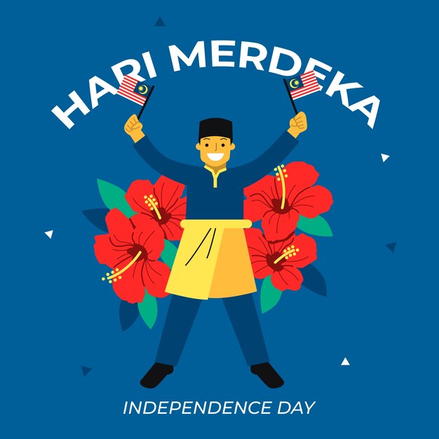 Плоская иллюстрация к празднованию дня независимости малайзии