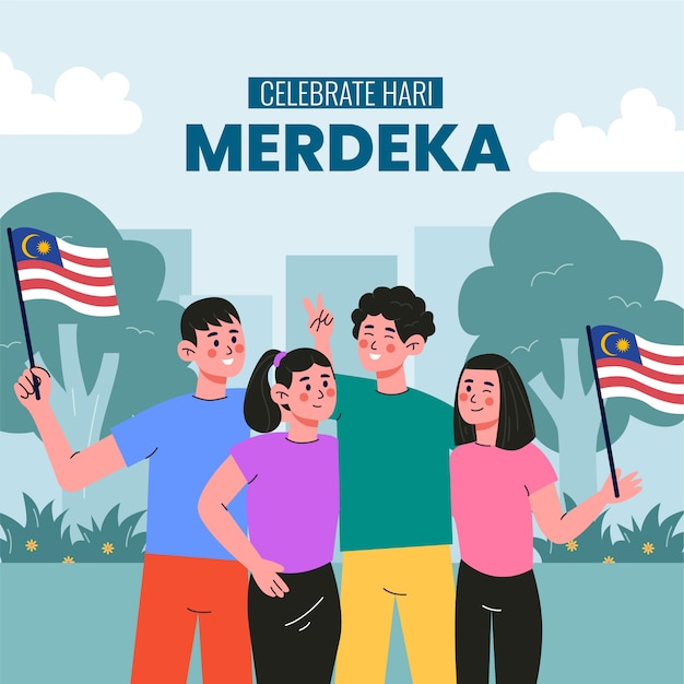 말레이시아 독립 기념일 축하를 위한 평면 그림