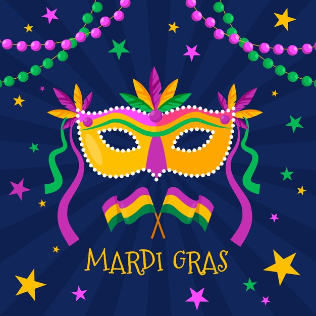 Free vector flat illustration for mardi gras festival