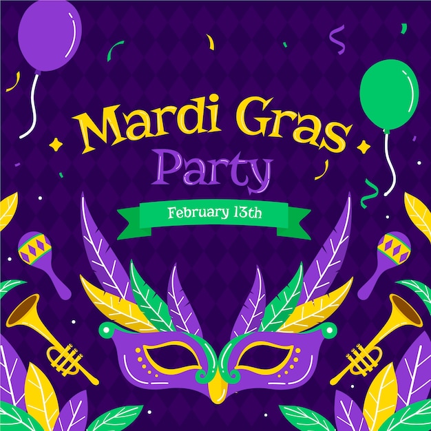 Free vector flat illustration for mardi gras festival