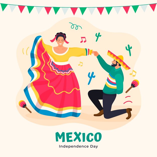 メキシコの独立を祝うためのフラットなイラスト