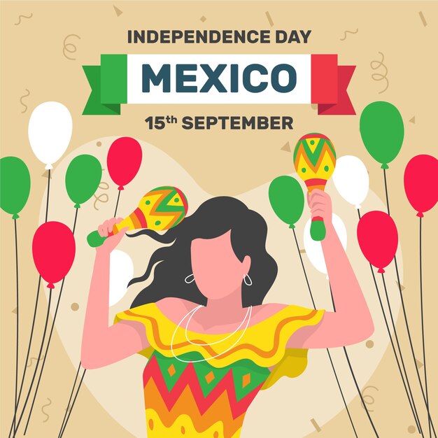 멕시코 독립 축하를 위한 평면 그림