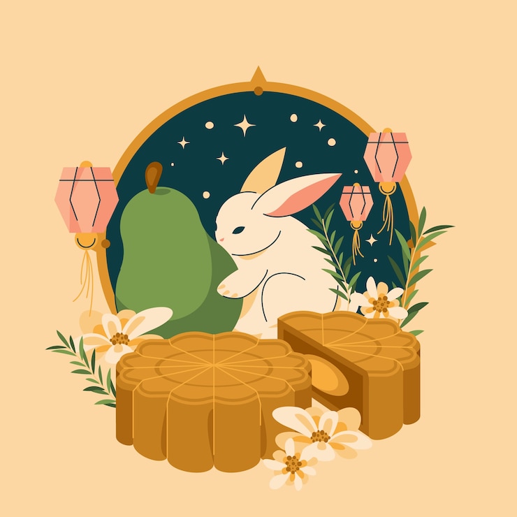 無料Vector 中秋節のお祝いのフラットイラスト