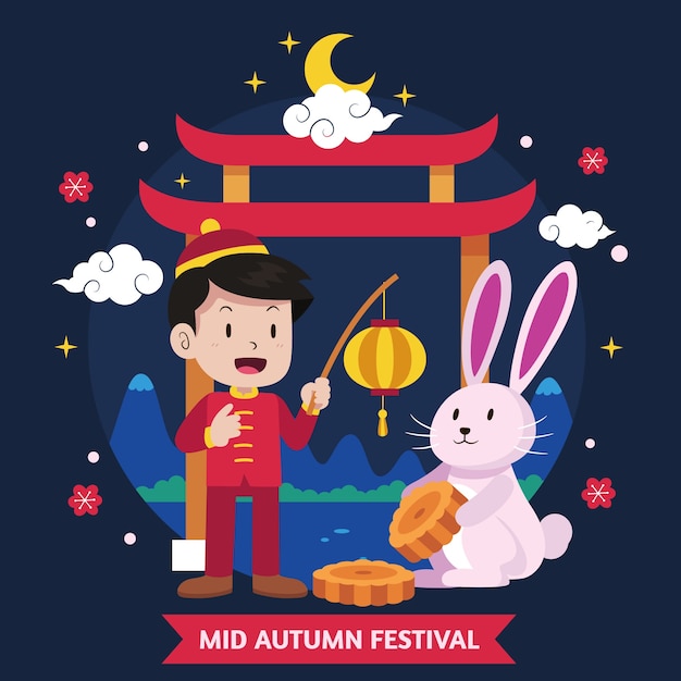 Free vector flat illustration for mid-autumn festival celebration