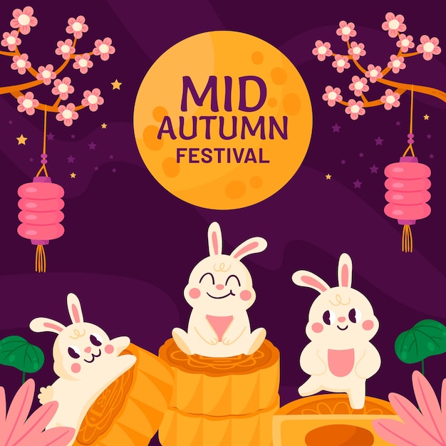 Free vector flat illustration for mid-autumn festival celebration