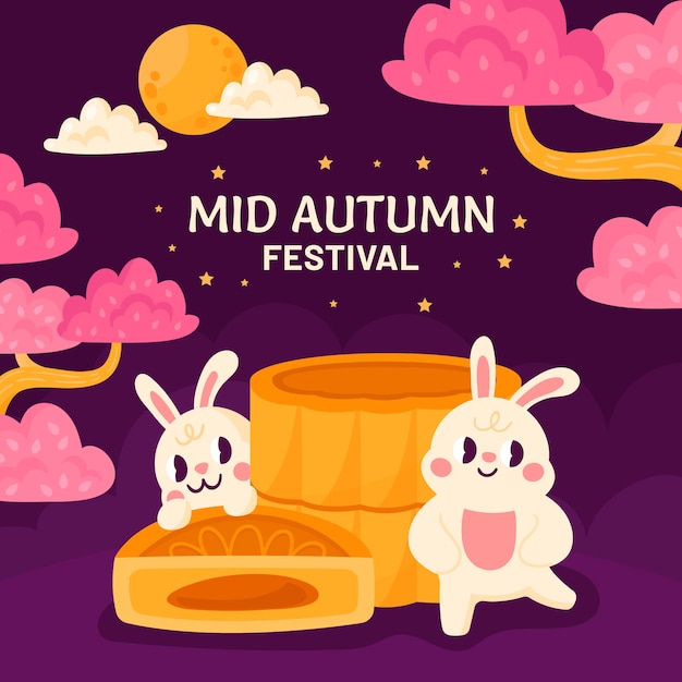 Free vector flat illustration for mid-autumn festival celebration