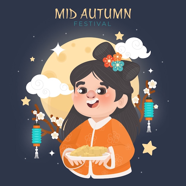 Free vector flat illustration for mid-autumn festival celebration