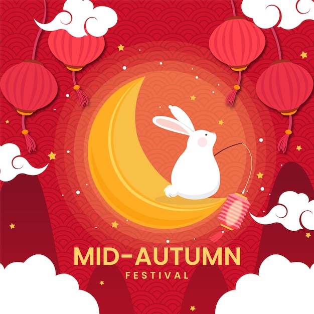 Flat illustration for mid-autumn festival celebration