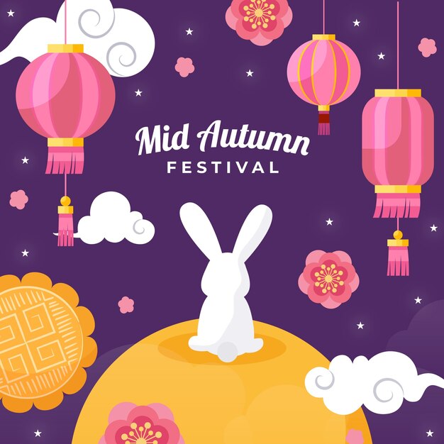 Flat illustration for mid-autumn festival celebration