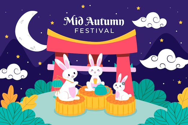 flat illustration for mid-autumn festival celebration