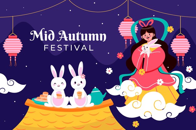 flat illustration for mid-autumn festival celebration