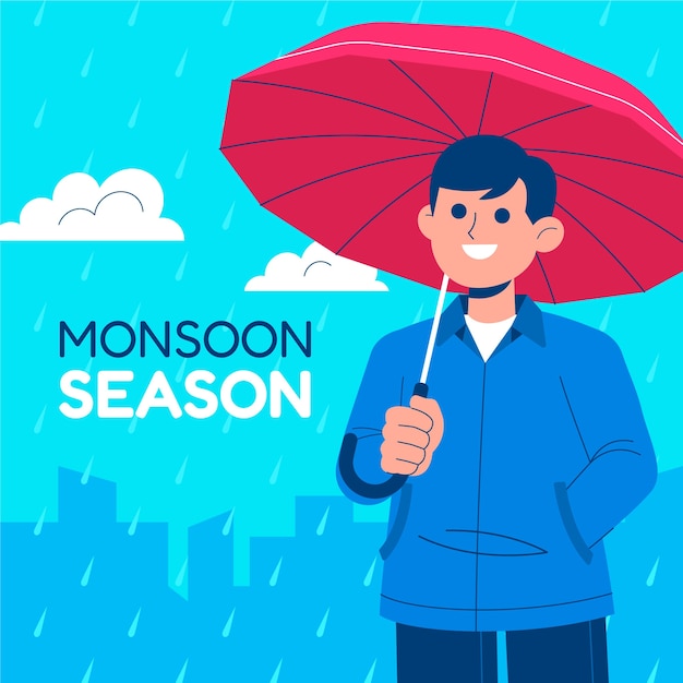 Flat illustration for monsoon season