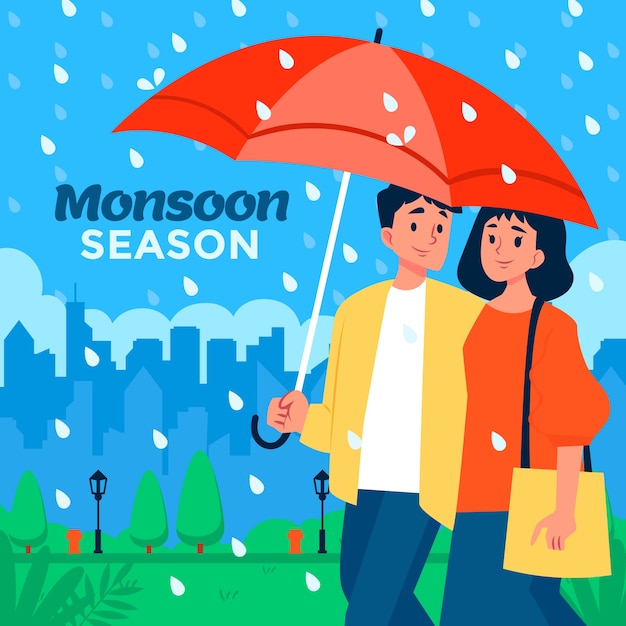 Flat illustration for monsoon season