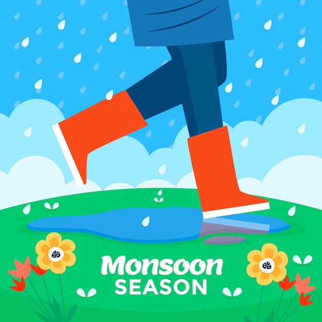 Flat illustration for monsoon season