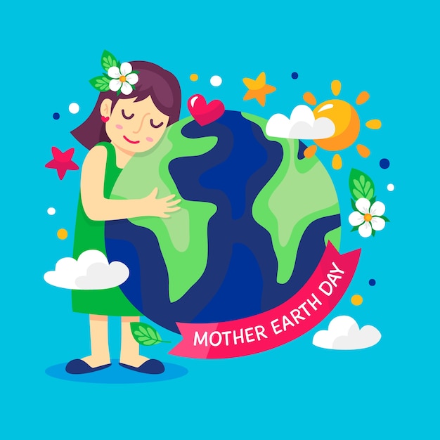 Flat illustration of mother earth hugging the planet