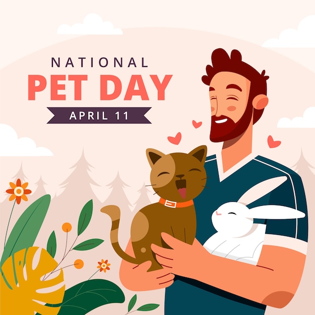 Flat illustration for national pet day with animals