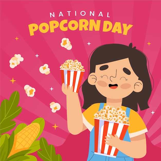 Vettore gratuito illustrazione piatta per la giornata nazionale del popcorn