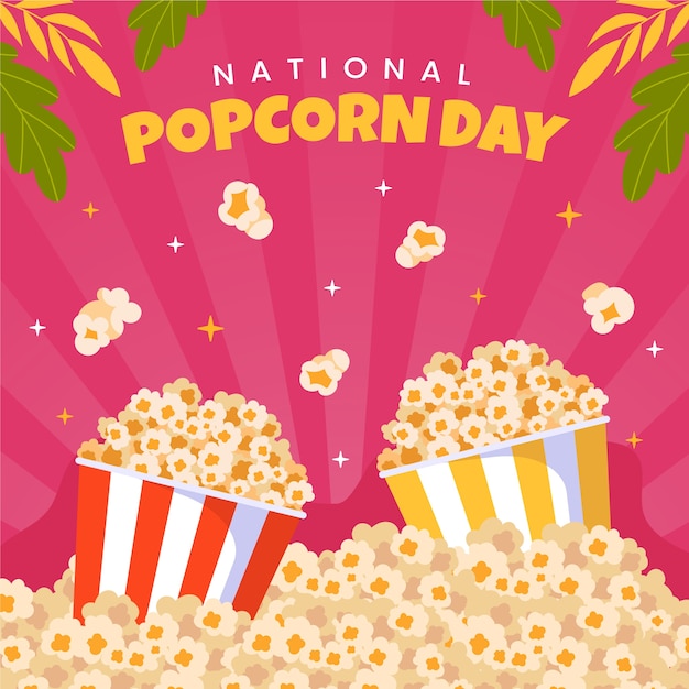 Vettore gratuito illustrazione piatta per la giornata nazionale del popcorn