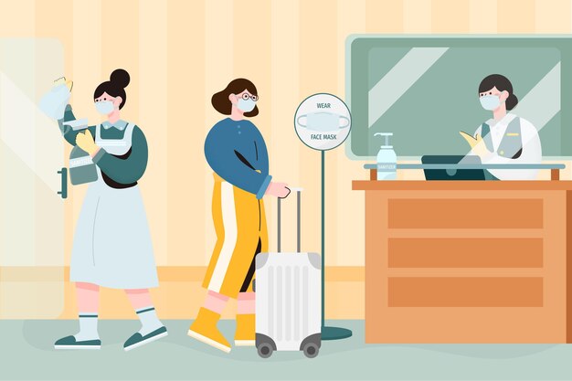 Flat illustration new normal in hotel