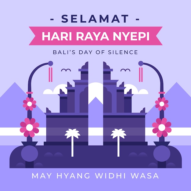 Vettore gratuito illustrazione piatta per la celebrazione del nyepi