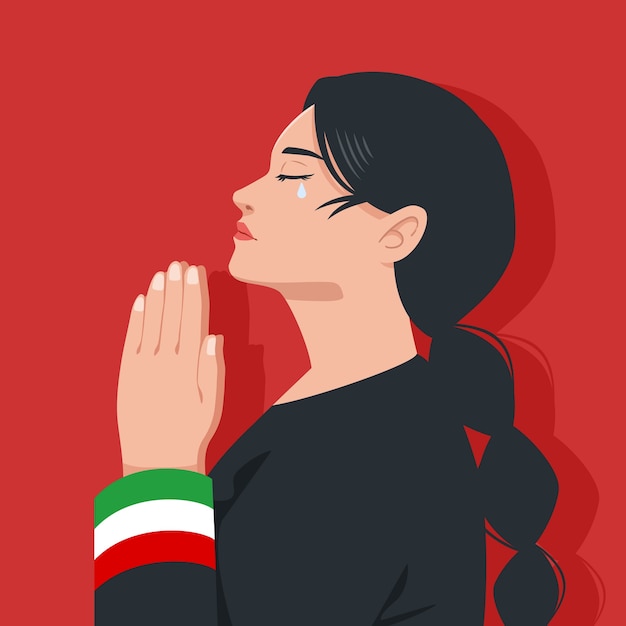 Плоская иллюстрация молящейся иранской женщины