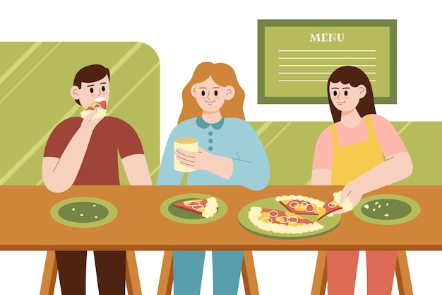 Бесплатное векторное изображение Плоский рисунок людей, едящих