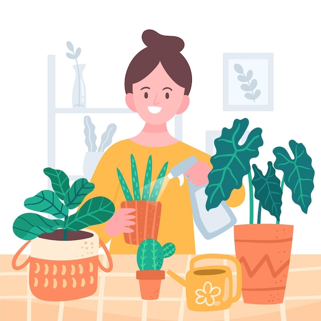 Бесплатное векторное изображение Плоский рисунок людей, заботящихся о растениях