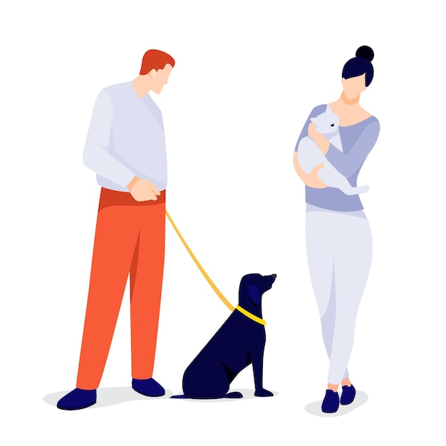 Бесплатное векторное изображение Плоский рисунок людей с домашними животными