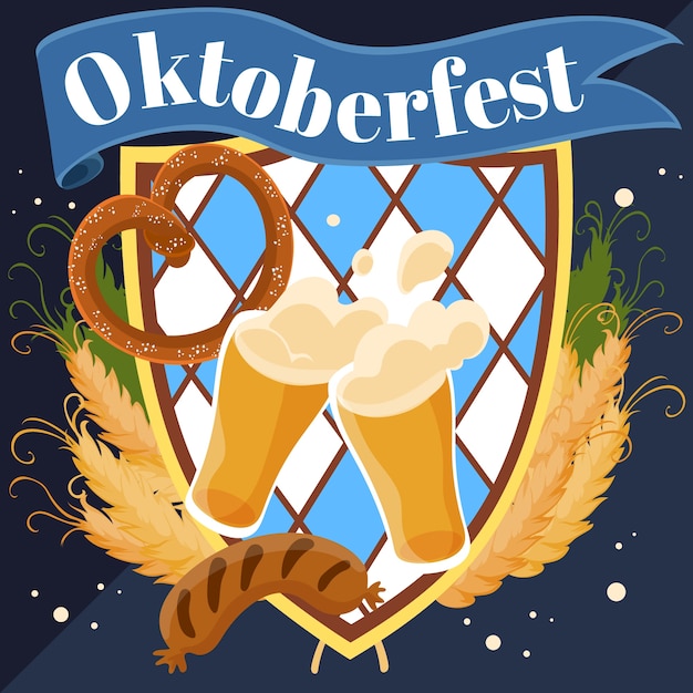 Vettore gratuito illustrazione piatta per la celebrazione del festival della birra oktoberfest