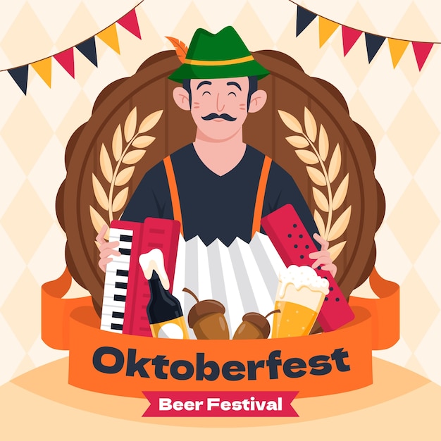 Vettore gratuito illustrazione piatta per il festival dell'oktoberfest