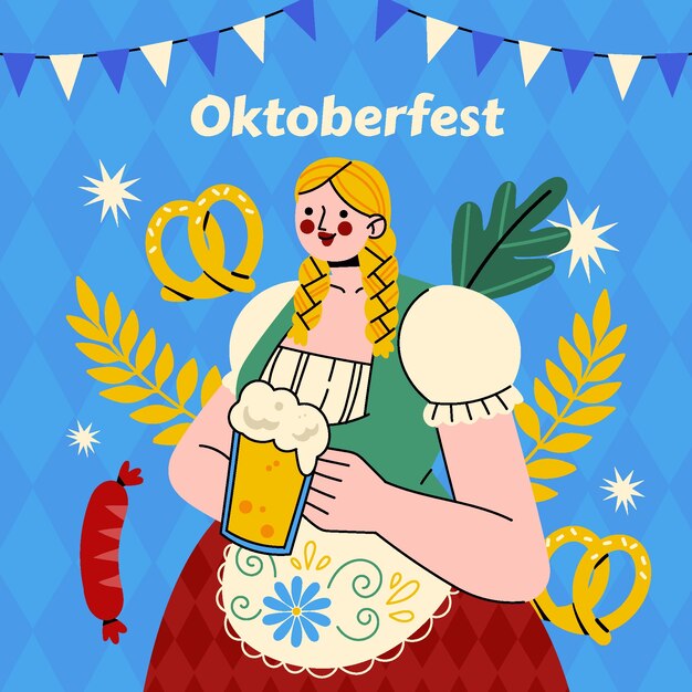 Плоская иллюстрация для фестиваля октоберфест