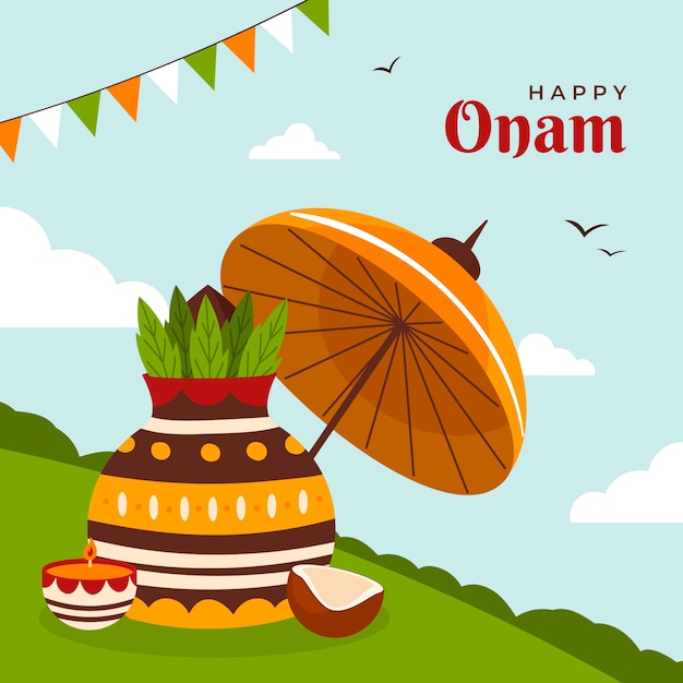 Free vector flat illustration for onam festival celebration