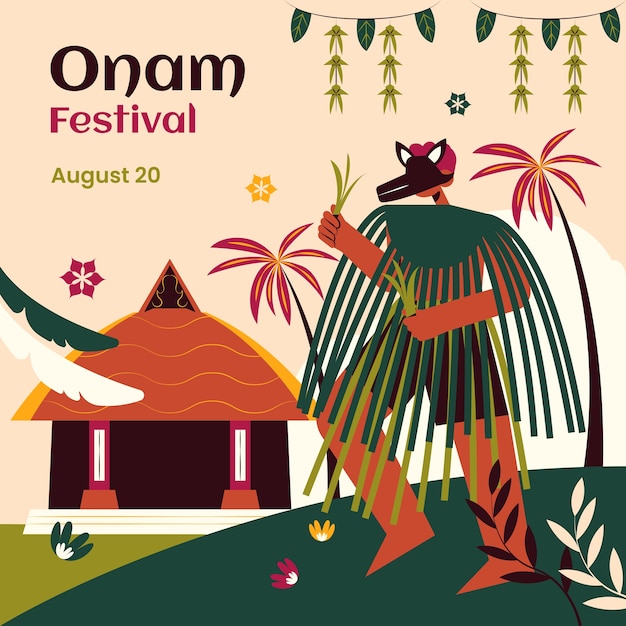 Vettore gratuito illustrazione piatta per la celebrazione del festival onam