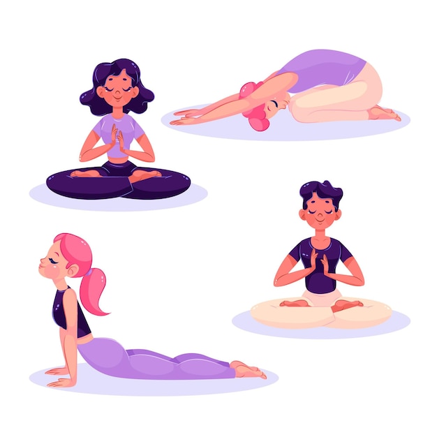 Free vector flat illustration people collection meditating