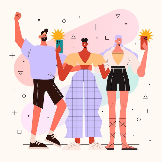 Free vector flat illustration of people taking photos with smartphone