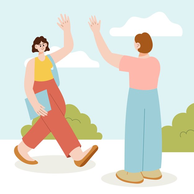 Flat illustration of people waving