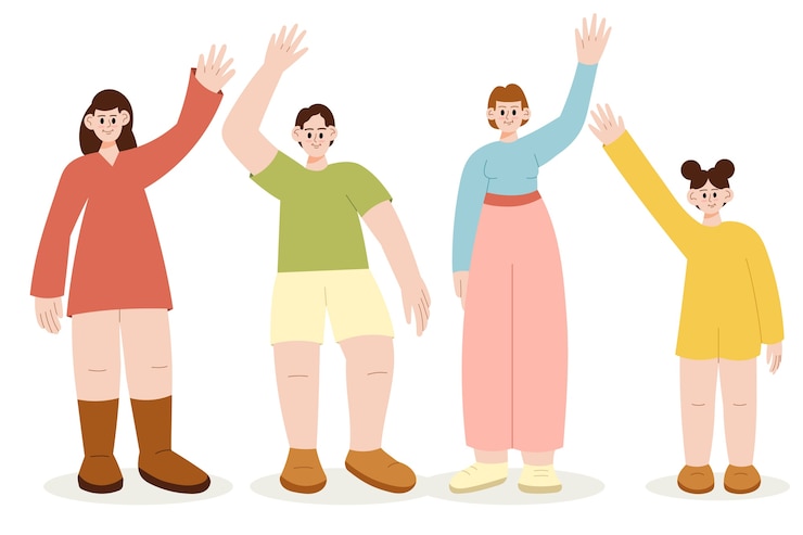 無料Vector 手を振っている人々のフラットなイラスト