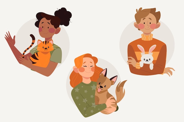 Бесплатное векторное изображение Плоские иллюстрации люди с домашними животными