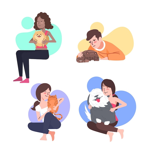 Free vector flat illustration of people with pets