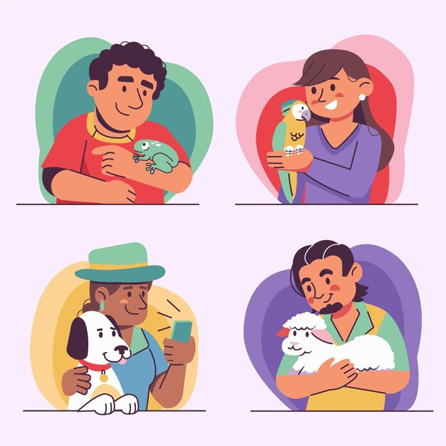 Плоская иллюстрация людей с домашними животными