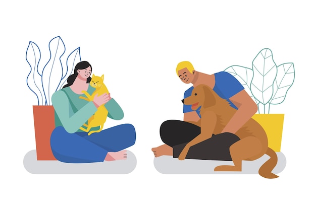 Flat illustration  people with pets