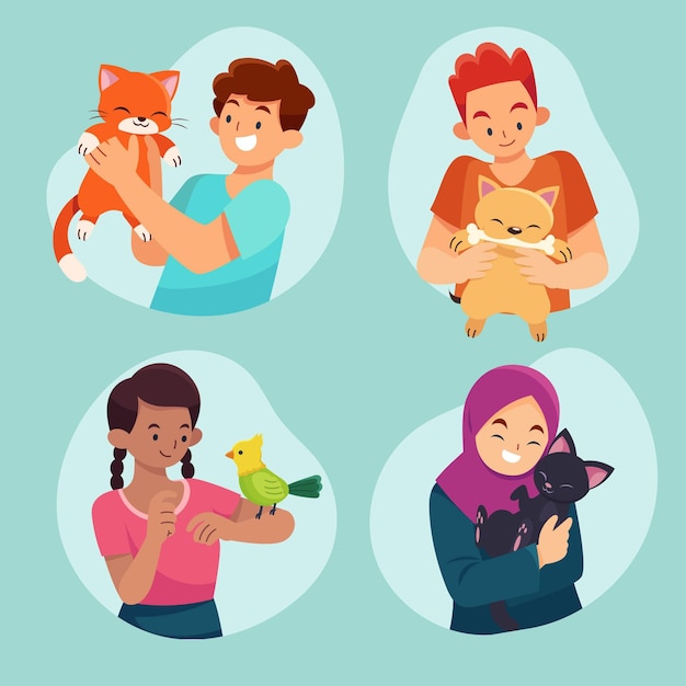 Flat illustration of people with pets