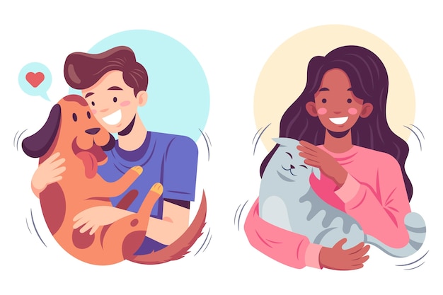 Free vector flat illustration people with pets