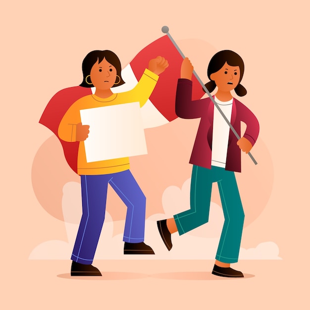 Free vector flat illustration for peru protests with people carrying flag and blank placard
